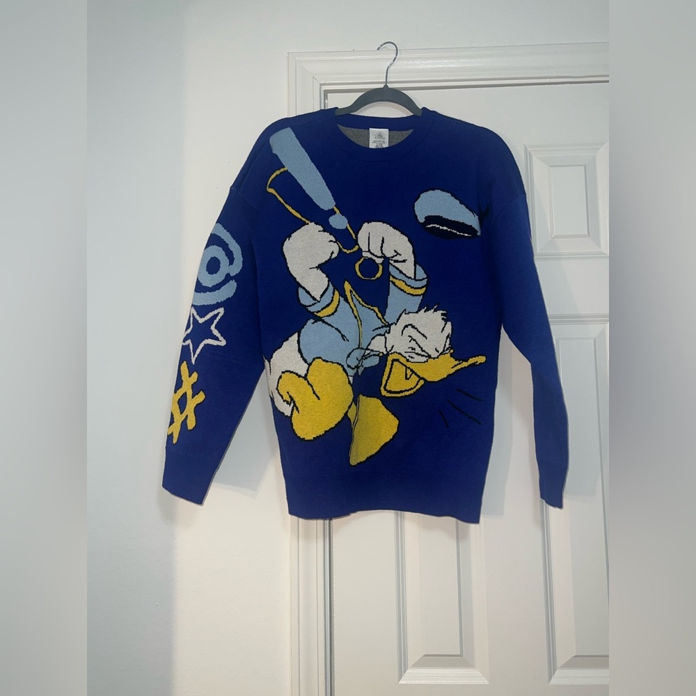 Disney Parks Donald Duck Angry Sweater Pullover‎ Adult Small Blue NWOT